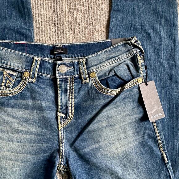 True Religion Ricky Super QT Lurex Metallic Pocket Relaxed Jean Womens Sz 32 NWT - Picture 10 of 16